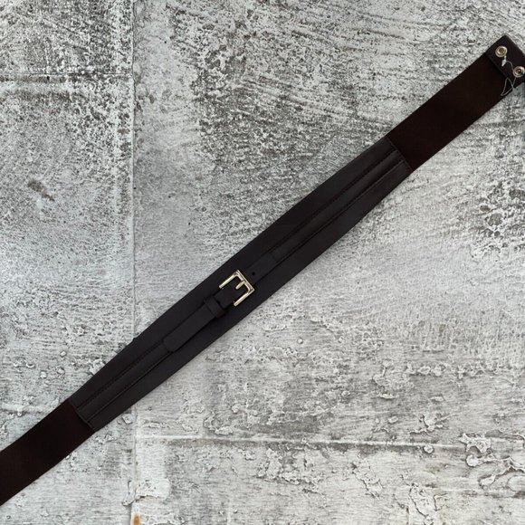 Linea Pelle LP Blue Women belt Brown Elastic Belt Gold Hardware Size US M/L new - Picture 7 of 12